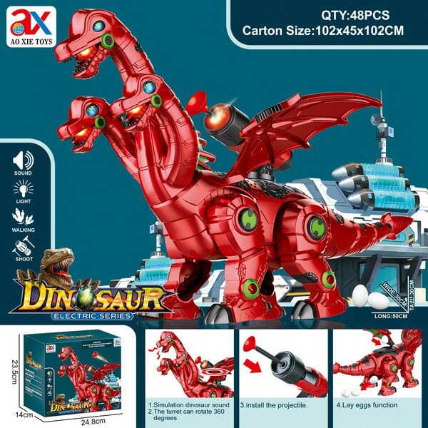 Three-Headed Dinosaur Laying Eggs, Rocket Launch, Light and Sound Effects