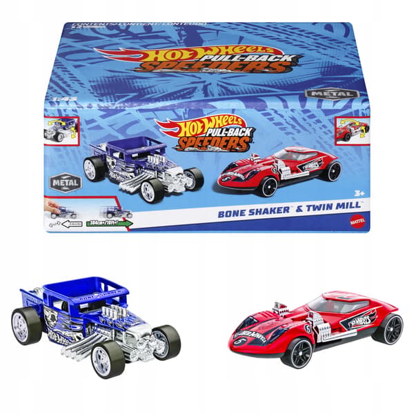 HOT WHEELS PULL-BACK SPEEDERS 2-PACK: BONE SHAKER, TWIN MILL HPR92