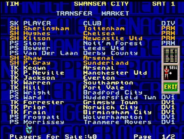 Premier Manager – a game for the Sega Mega Drive.