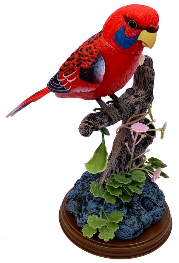 A chirping, moving little bird. An interactive bird. A budgie. With sound