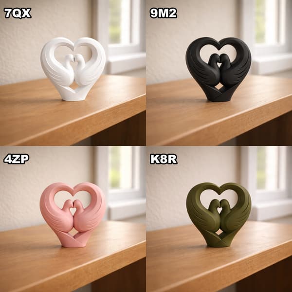 DECORATIVE FIGURINE: DOVES IN A HEART ON A BASE – MANY COLOURS