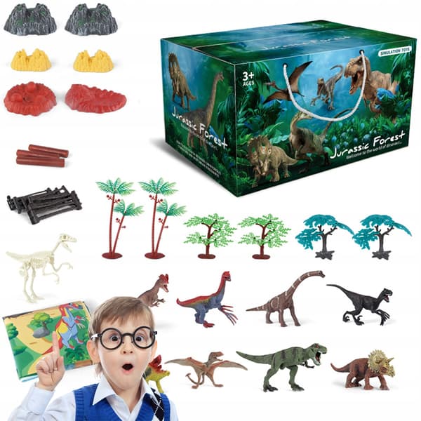LARGE SET OF DINOSAUR FIGURES (8 pcs.) + JURASSIC MAT