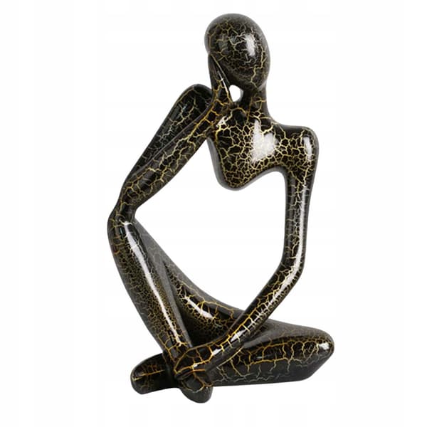 Modern abstract statue of a thinker, black, left-facing L