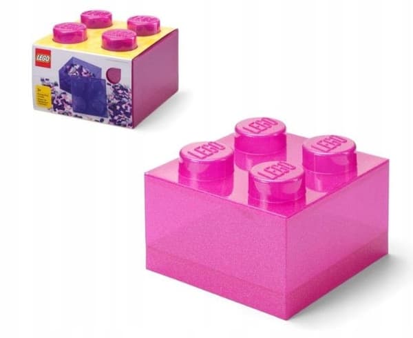 LEGO STORAGE BOX FOR BRICKS, 4-PIECE SET, TRANSPARENT PINK GLITTER