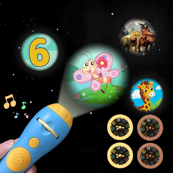 Cute Projector Torch Educational Toy Ceiling/Wall Night Light Blue 4 Slides
