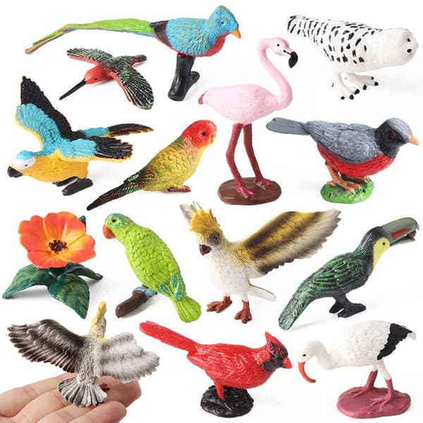 Miniature bird figurines Set Realistic animal model Multicoloured plastic