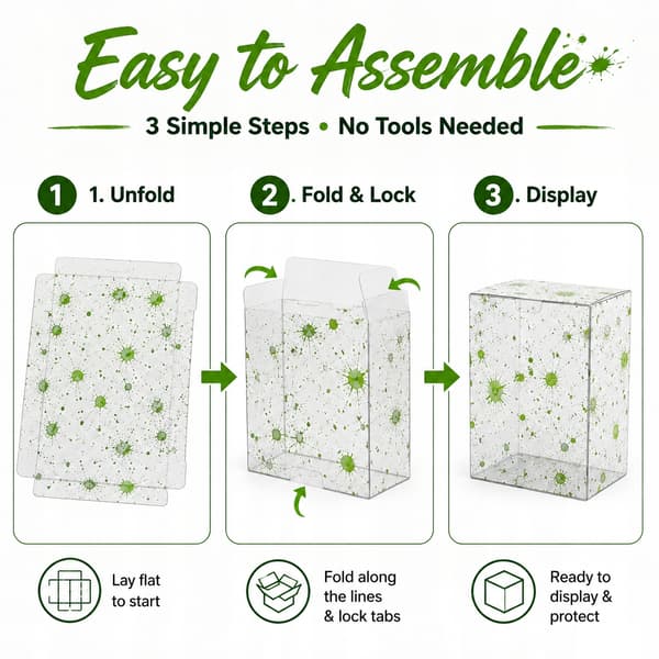 10x Transparent Protective Display Box for Figurines with a Green Effect