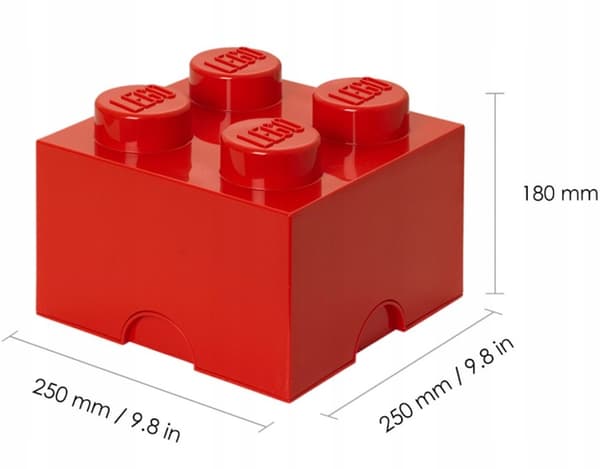 LEGO BRICK STORAGE BOX, 4-COMPARTMENT, 2x2 BRICK, 25 CM, RED SORTING BOX