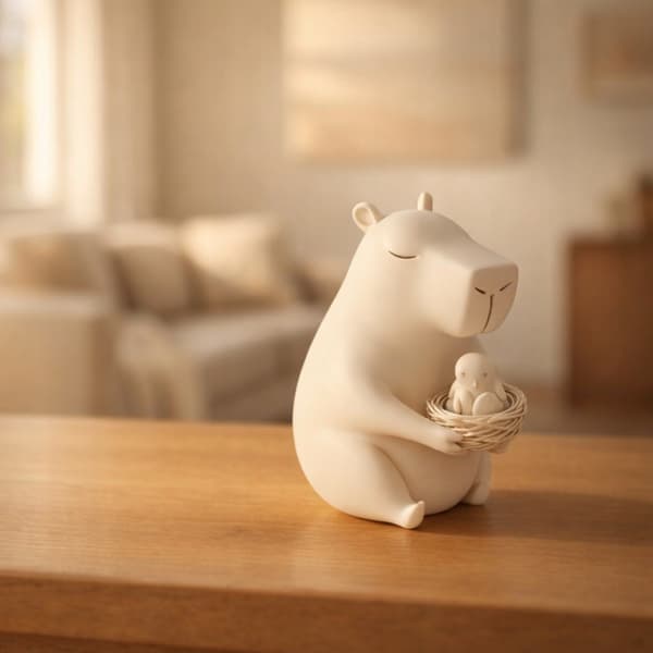 DECORATIVE CAPYBARA FIGURINE WITH A CHICK IN A NEST – MANY COLOURS