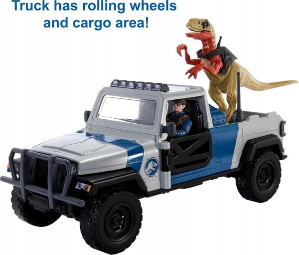 OFF-ROAD VEHICLE SET WITH DINOSAUR AND HUMAN FIGURINES