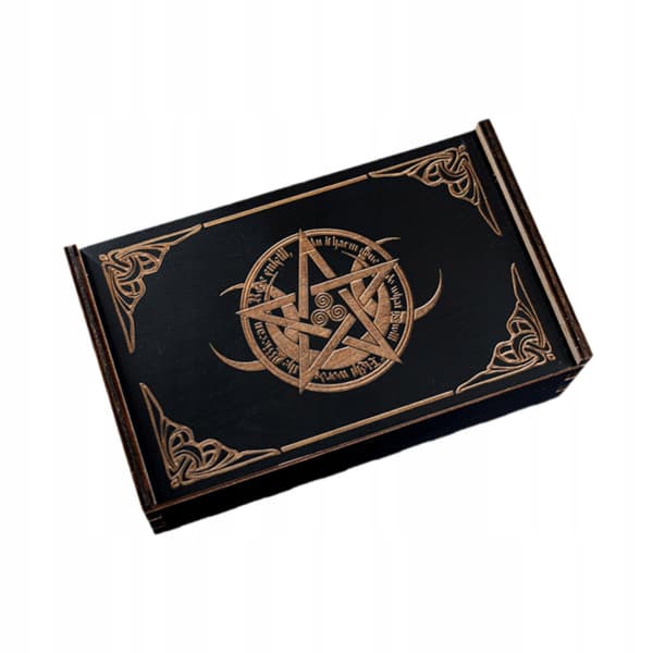 Wooden tarot box Collectors’ gift playing cards Rectangular sliding pentagram