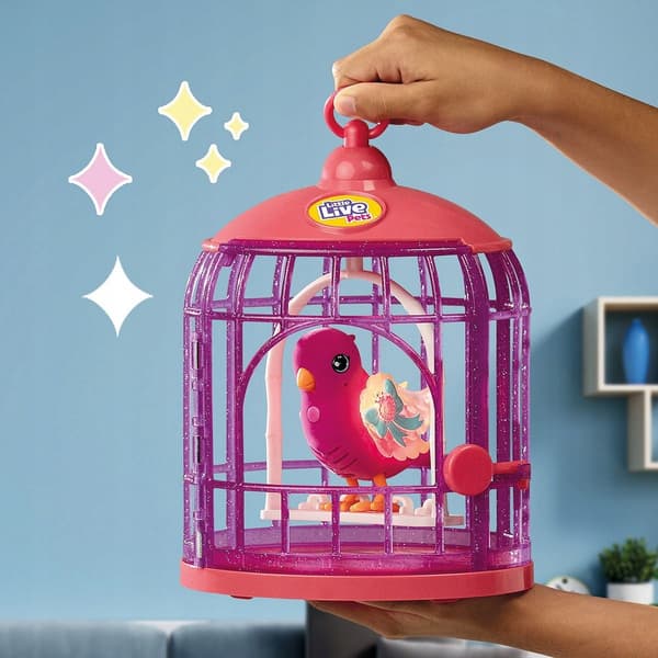 LITTLE LIVE PETS PINK BIRD IN A CAGE – INTERACTIVE, LIGHT-UP, CHIRPING