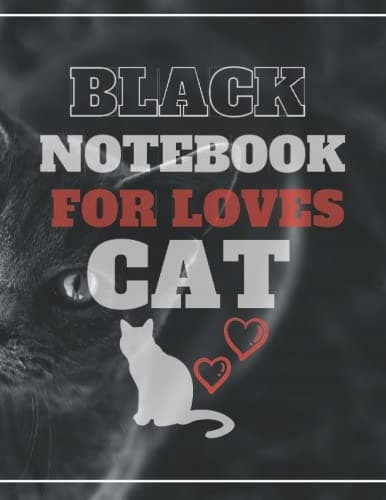 Black Notebook for Cat Lovers / Minimalist Cat Journal with Back Cover: Index, 8.5"