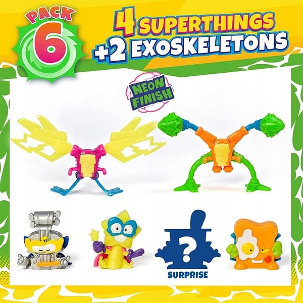 SUPERTHINGS – Neon Power Series – Pack of 6, includes 4 SuperThings (1 Silv
