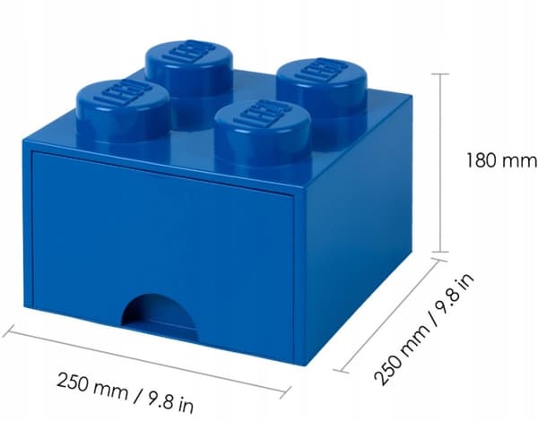 LEGO BRICK STORAGE BOX WITH DRAWER, 4-COMPARTMENT, 2x2 BRICK BOX, LARGE, BLUE