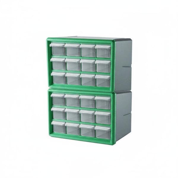 Organiser, Cabinet, Clear Drawers, Drawer, Cabinet, Stackable, 24 Grid Green