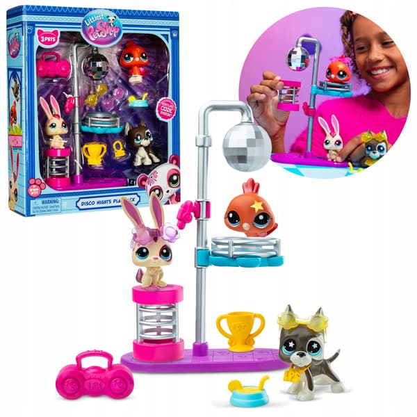 Littlest Pet Shop Disco Night Figure Set, animals + accessories