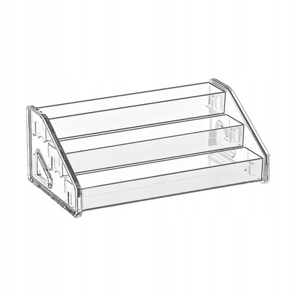 Display stand with transparent acrylic storage shelf – Multi Riser Organiser Stand, 3-tier