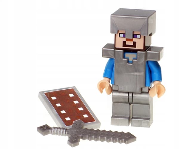 LEGO STEVE armour, shield and sword figurine