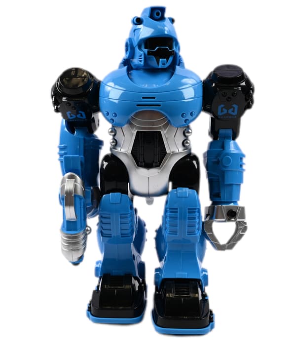 ROBOT WALKS, SHOOTS, GLOWS – BLUE FIGURINE