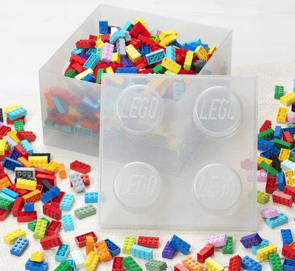 LEGO STORAGE BOX FOR BUILDING BLOCKS, 4-PIECE SET, TRANSPARENT GREY WITH GLITTER