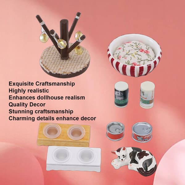 1:12 Doll’s House Cat Figurines Set Miniature Accessories