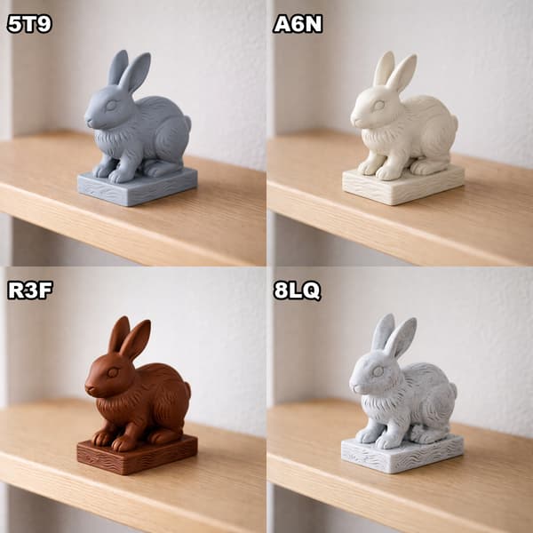 DECORATIVE FIGURINE: A RABBIT WITH A LITTLE RABBIT ON A BASE – MANY COLOURS