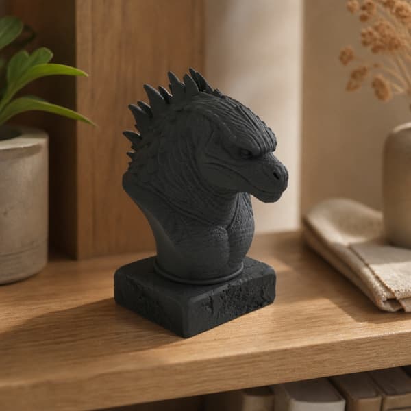 DECORATIVE FIGURINE: GODZILLA BUST ON A PEDESTAL – MANY COLOURS AVAILABLE
