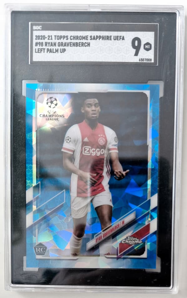 RYAN GRAVENBERCH 2020–21 TOPPS CHROME SAPPHIRE RC GRADE 9 AJAX AMSTERDAM