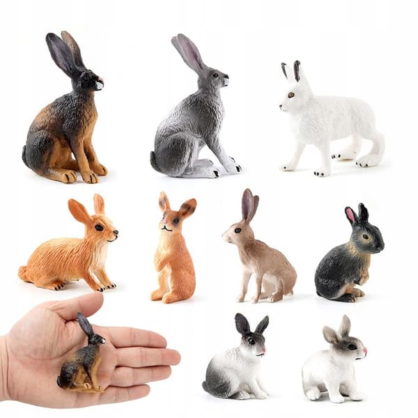 Realistic forest animals: Pet Rabbit Action figurines – black and yellow, crouching
