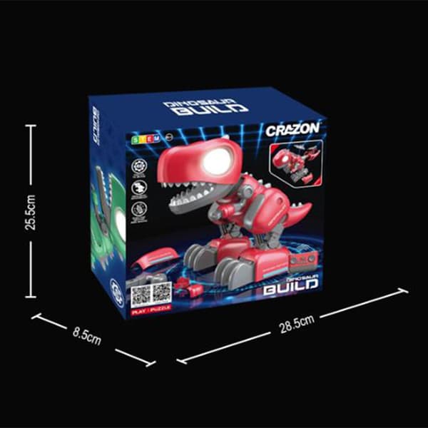 Mechanical Dinosaur Toy with LED Lights, Dinosaur Sounds and 3D Puzzle – Red