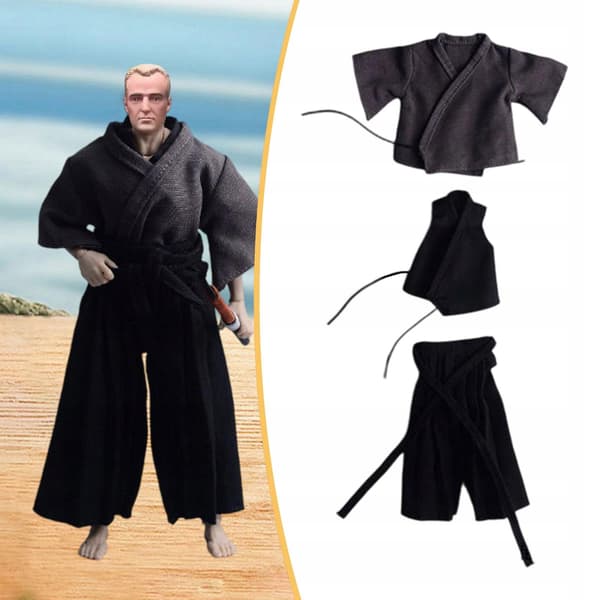 1:12 Action figure Doll’s clothes Samurai uniform, fabric, grey and black