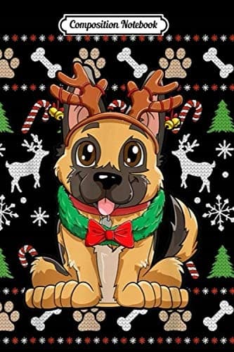 Composition Notebook: German Shepherd, Ugly Christmas Reindeer, Antlers, Xmas
