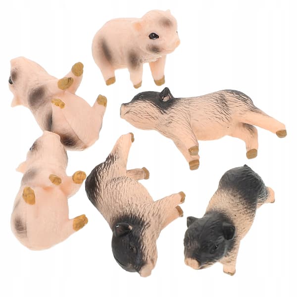 6 REALISTIC RESIN PIG FIGURINES – DECORATION AND TOY