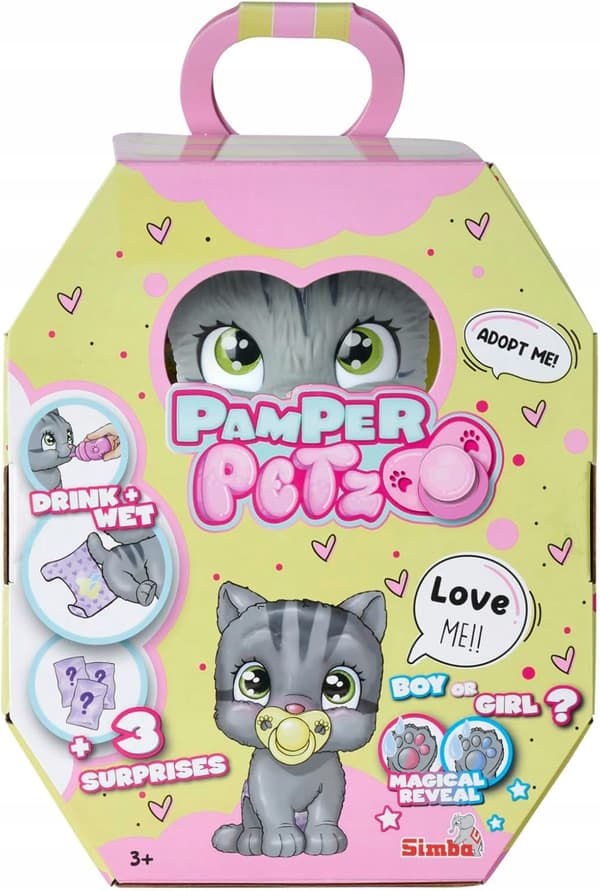 Simba KITTEN WITH DRINKING AND PEEING FUNCTIONS 15cm + ‘Nappy Gang’ ACCESSORIES