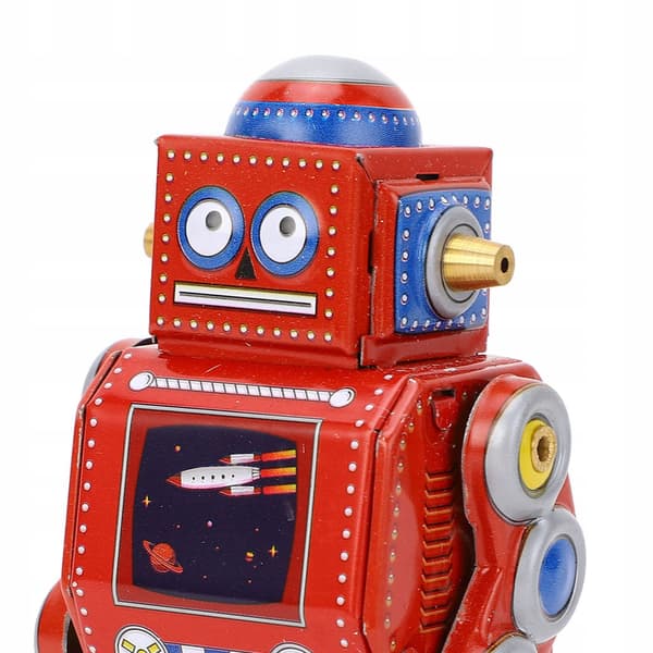 Vintage wind-up robot, handmade retro wind-up robot toy