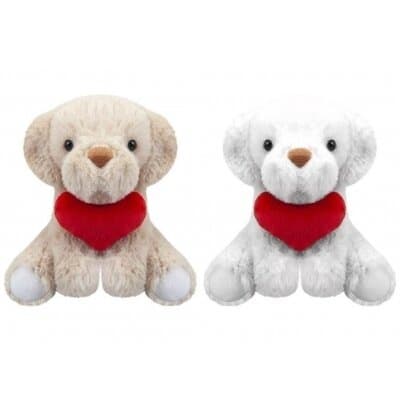 Plush dog with a heart, 15 cm