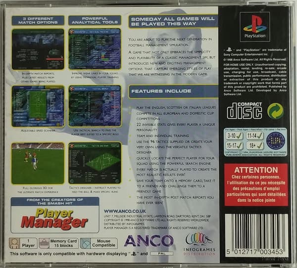 PLAYER MANAGER 99 for Sony PlayStation (PSX)
