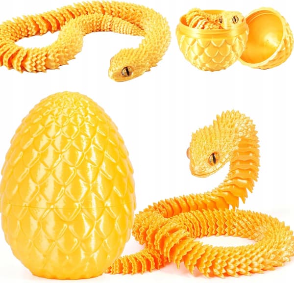 3D SNAKE IN AN EASTER EGG, PRINTED, 30 CM, MOVABLE, GOLD
