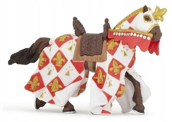 A horse in a white coat with lilies