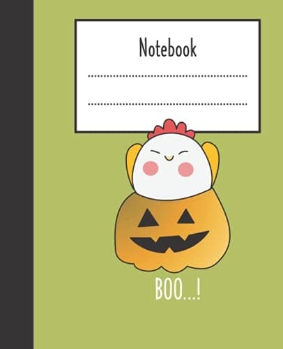 Halloween Pumpkin Kawaii Chicken Composition Notebook: Wide-Ruled Journal