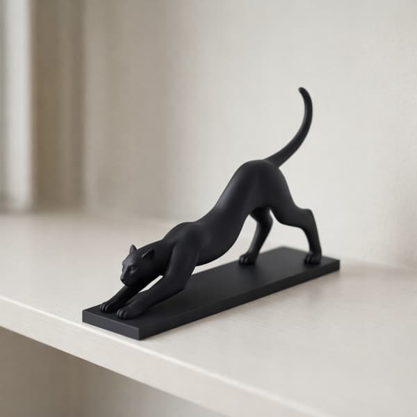 STRETCHING PANTHER FIGURINE ON A BASE – DECORATIVE, MULTICOLOURED