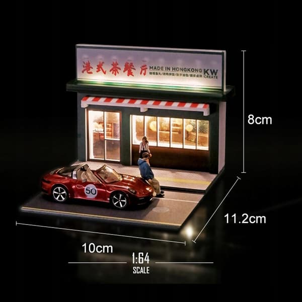1/64 Scale Model Car Display Scene Background Setting Diorama Tea Restaurant