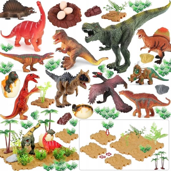 Set of realistic dinosaur figures with accessories – 85 pieces