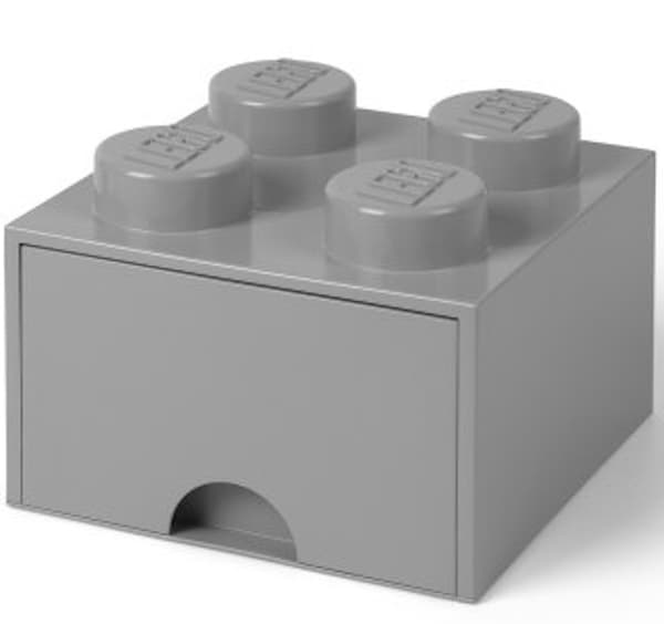 LEGO 4-Compartment Brick Storage Box with Drawer, 2x2 Container, Large Grey Box