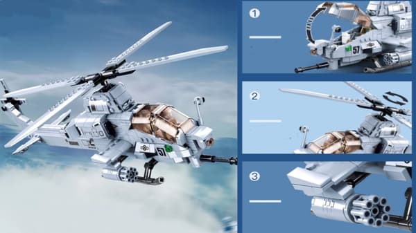 Viper AH-1Z Helicopter Building Blocks: ATTACK HELICOPTER (2-piece set) FIGURES + LEGO WEAPONS