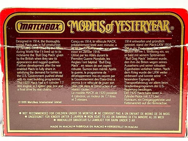 MATCHBOX-MOY No. Y30 1920 MACK TRUCK (B8)