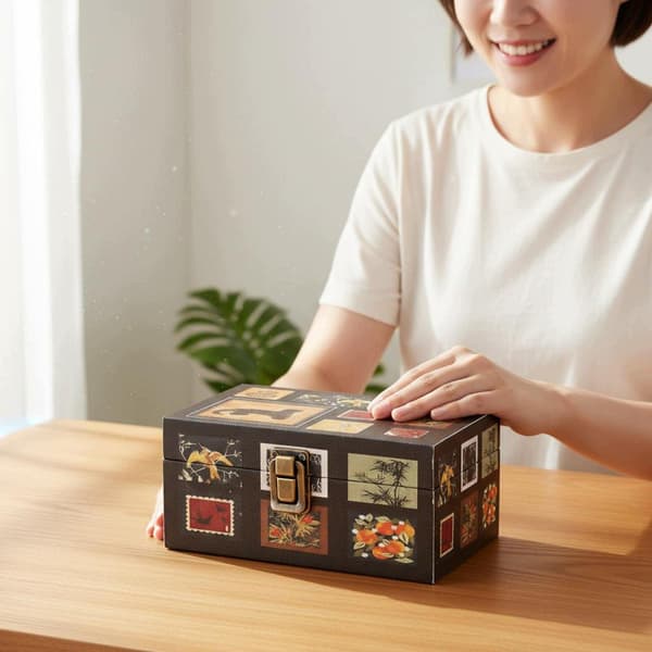 Wooden storage box – Black and white moose