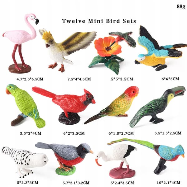 Miniature bird figurines Set Realistic animal model Multicoloured plastic