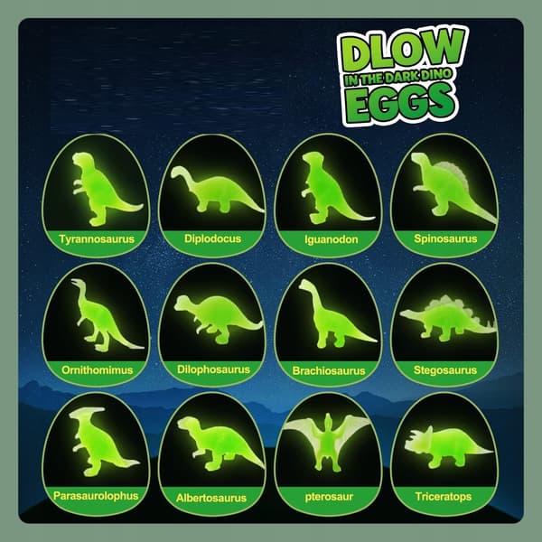 12-PIECE DINOSAUR EGG DISCOVERY SET – GLOW-IN-THE-DARK – GIFT FOR A CHILD